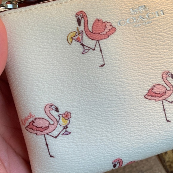 Authentic COACH Coated canvas /Smooth leather FLAMINGO top zip wristlet - Picture 7 of 9